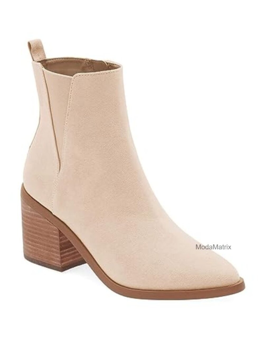 Pointed Toe Ankle Boots Chunky Block Stacked Heel Side Zipper Chelsea Booties